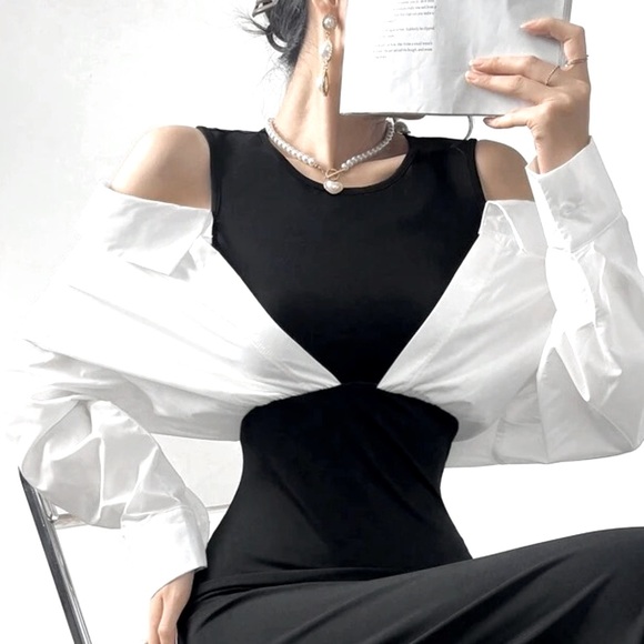 Two Tone Ruched Bodycon Dress - Picture 3 of 16